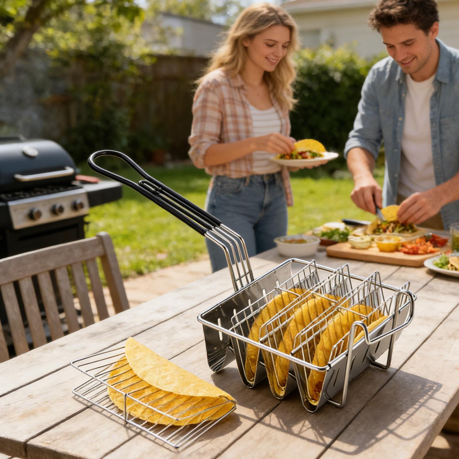 Home Cooking Restaurants - Taco Fryer Basket 4 Shells Stainless