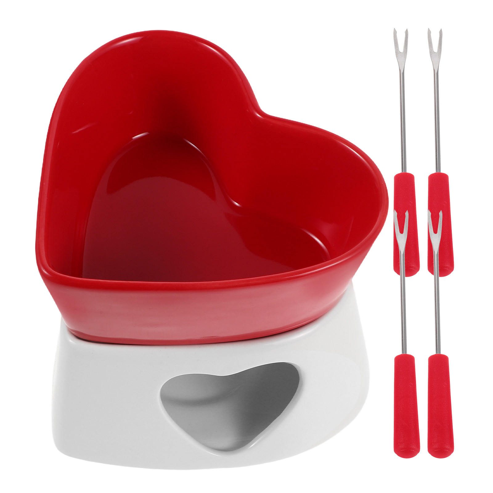 Fondue Pot Ceramic - 1Set Ceramic Fondue Pot Mini Heart